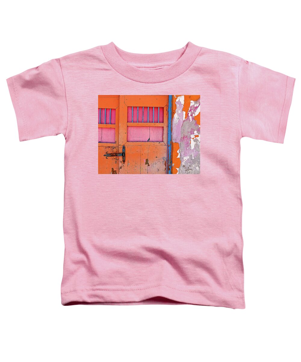 Peeling Paint Door Cozumel Mexico Toddler T-Shirt featuring the photograph Peeling Paint and Door- Cozumel, Mexico by David Morehead