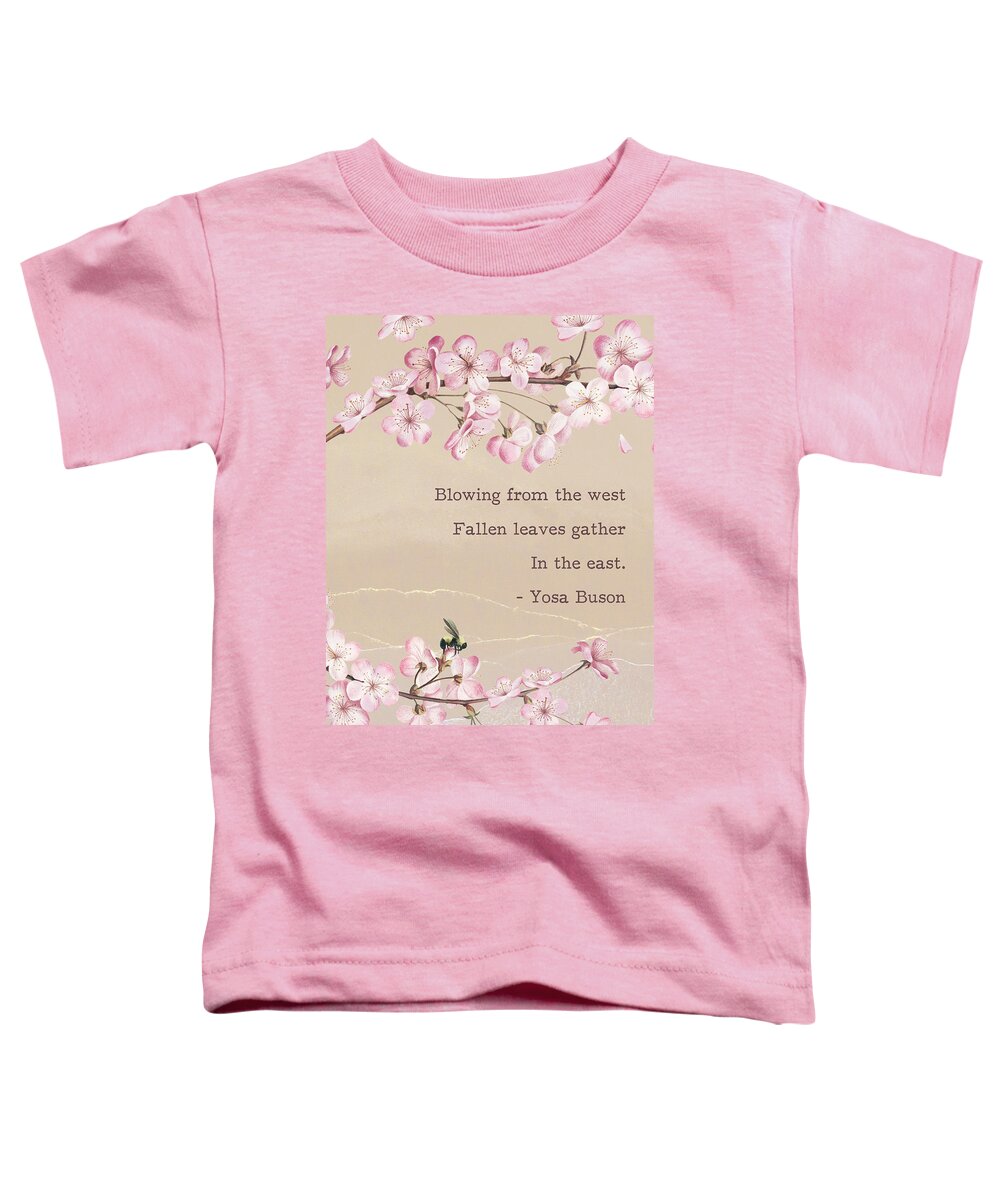Pink Cherry Blossom Branches Toddler T-Shirt featuring the digital art Pink cherry blossom with Yosa Buson Haiku Poem by Georgia Clare