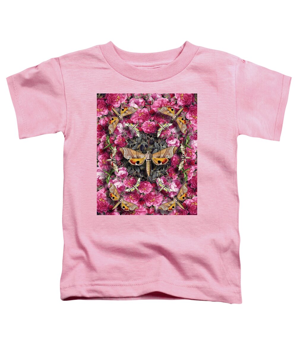 Moths Toddler T-Shirt featuring the digital art Pink Roses and Moths by Peggy Collins