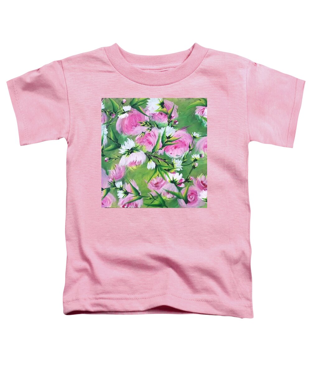 Pink Toddler T-Shirt featuring the painting Pretty in pink by Sharron Knight