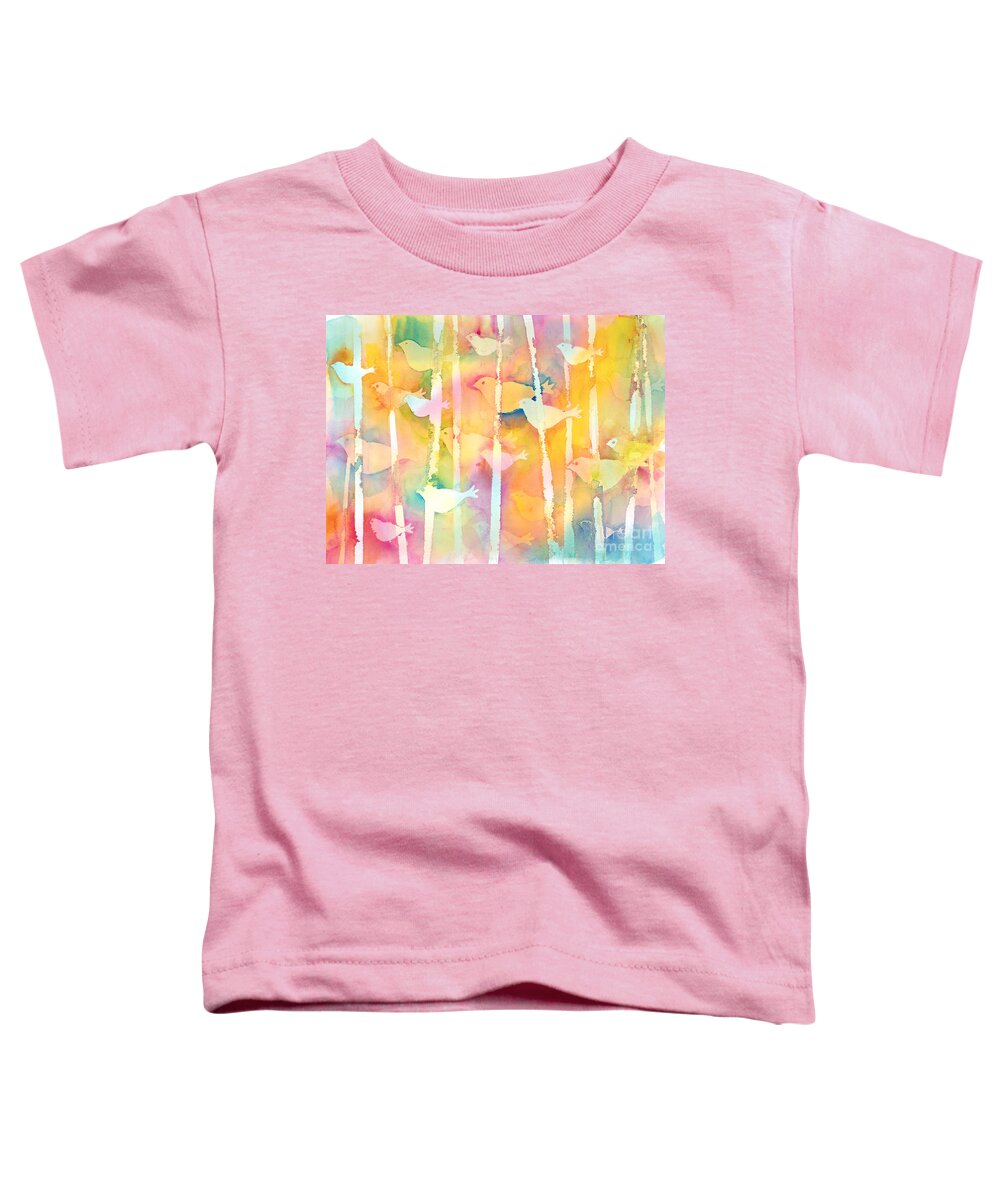 Watercolor Toddler T-Shirt featuring the painting Rainbow Birds by Liana Yarckin