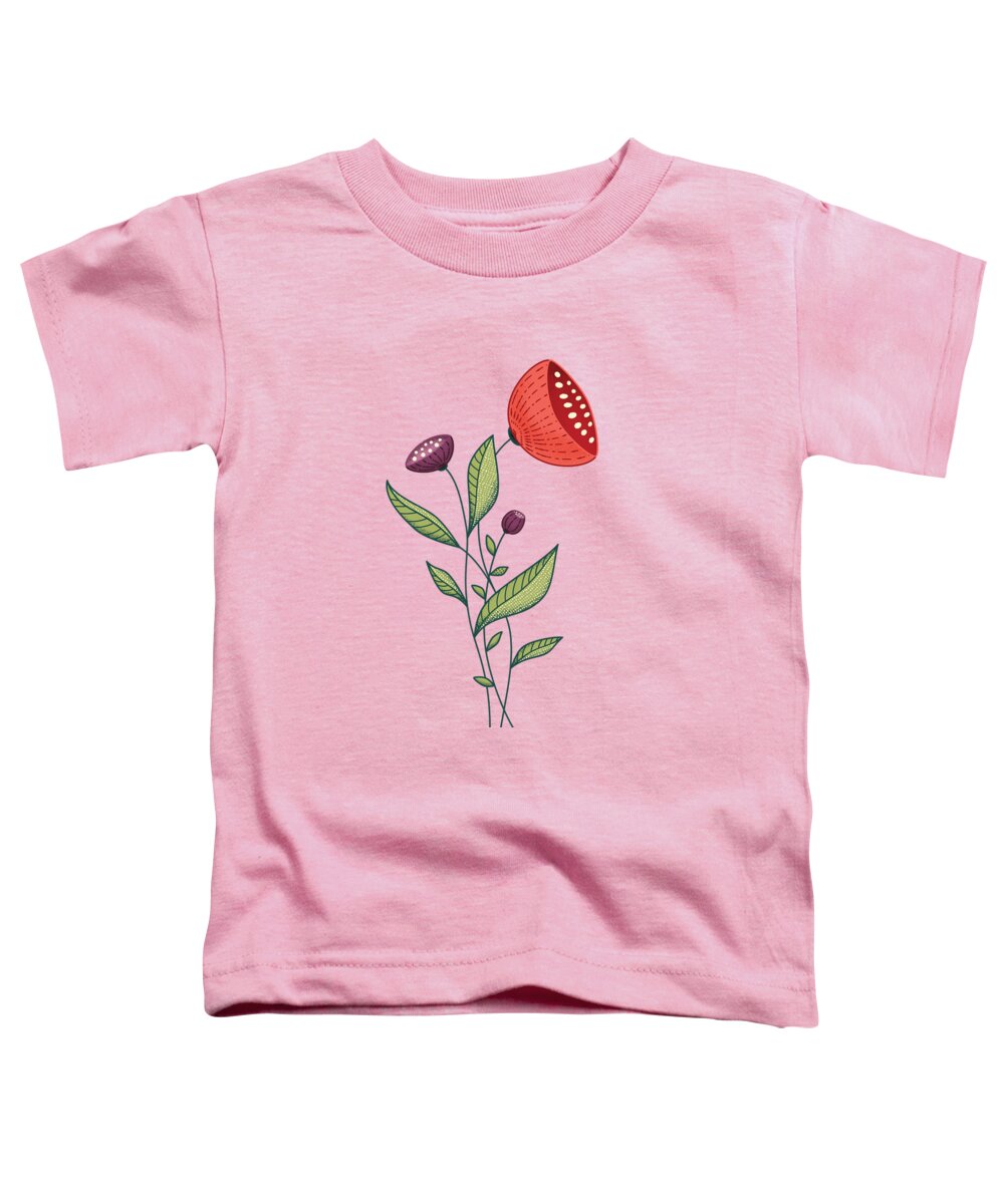 Flower Doodle Toddler T-Shirt featuring the digital art Spring Flowers Abstract Botanical Line Art by Boriana Giormova