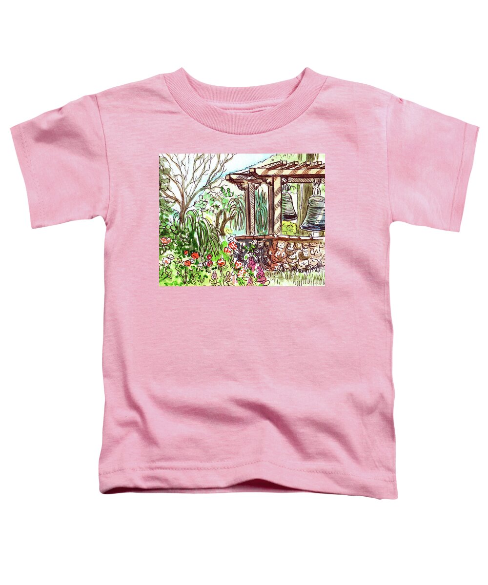 Garden Toddler T-Shirt featuring the painting Summer Garden With Gazebo And Bells Watercolor by Irina Sztukowski