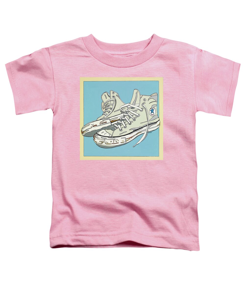 Sneakers High Tops Toddler T-Shirt featuring the painting Summer Sneakers by Mike Stanko