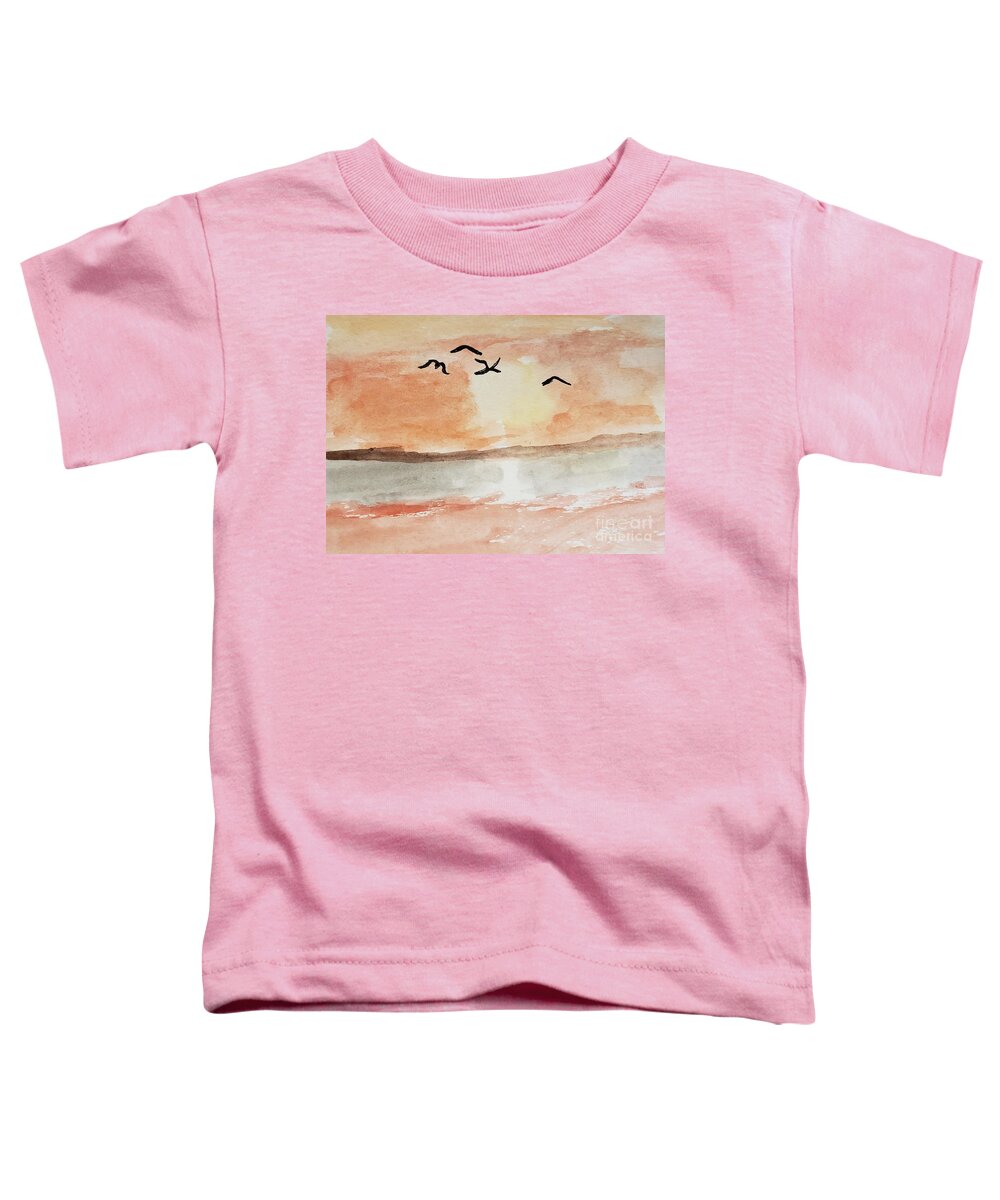 Beach Scene Toddler T-Shirt featuring the painting Sunrise Sunset by Margaret Welsh Willowsilk