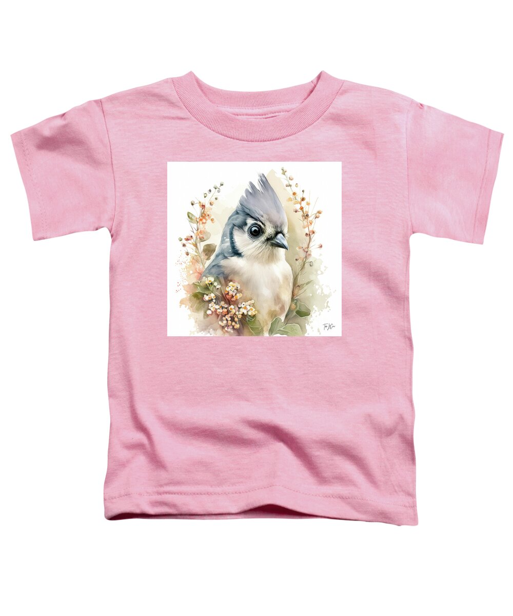 Tufted Titmouse Toddler T-Shirt featuring the painting Sweet Tufted Titmouse by Tina LeCour