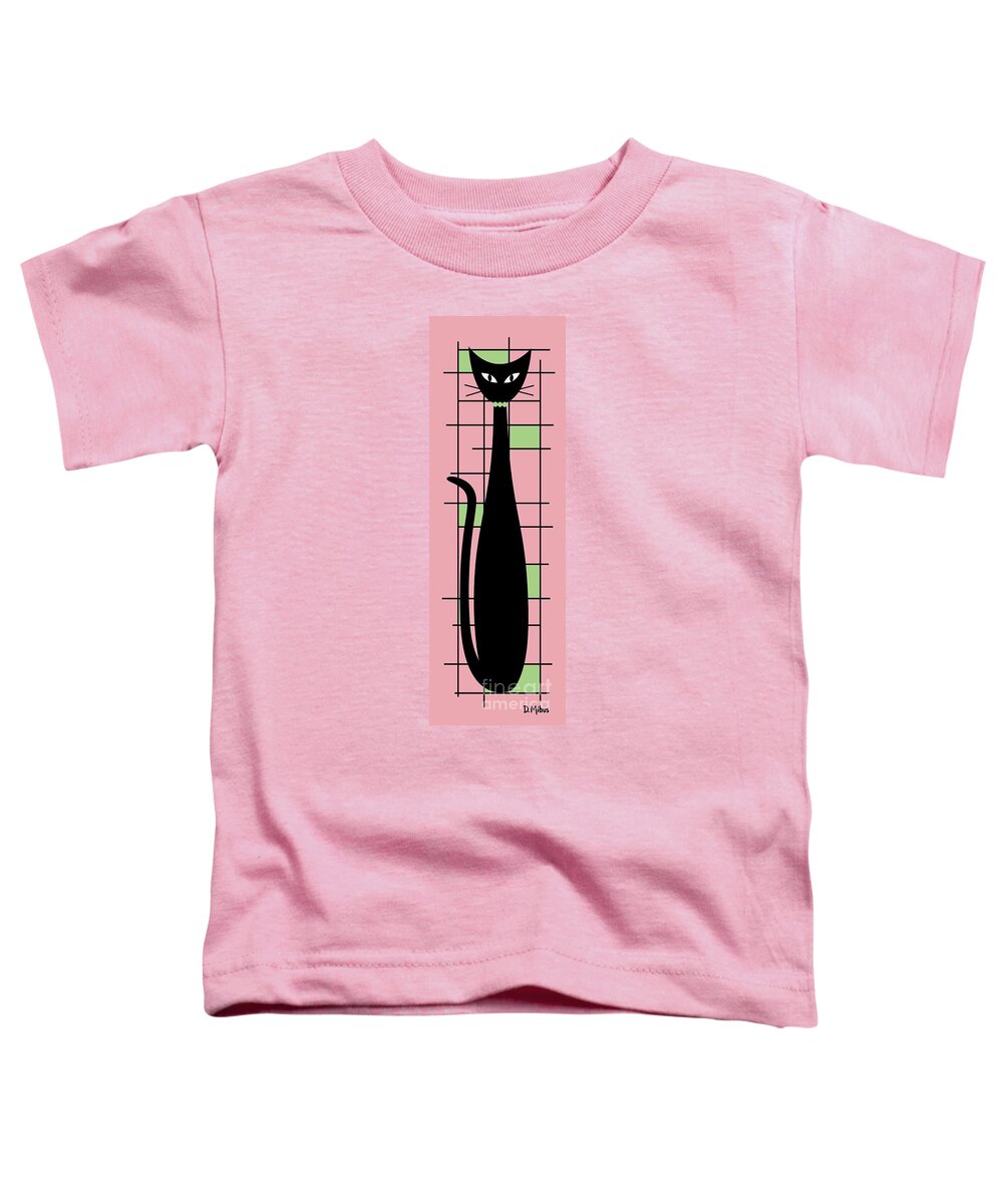 Mid Century Modern Cat Toddler T-Shirt featuring the digital art Tall Mondrian Cat on Pink by Donna Mibus