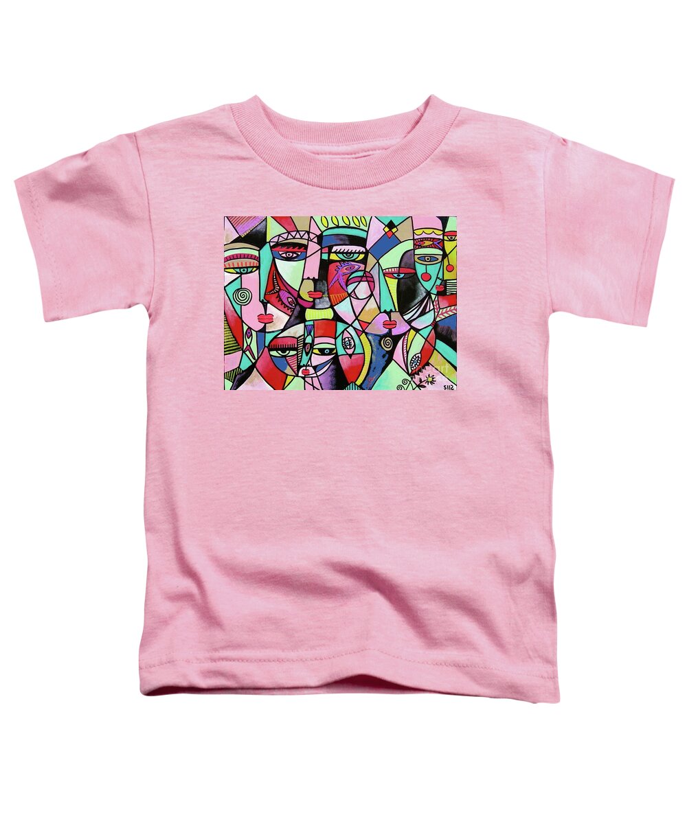 Cherry Coral Mermaid Watchers Toddler T-Shirt featuring the painting Great Coral Reef Mermaid Watchers by Sandra Silberzweig