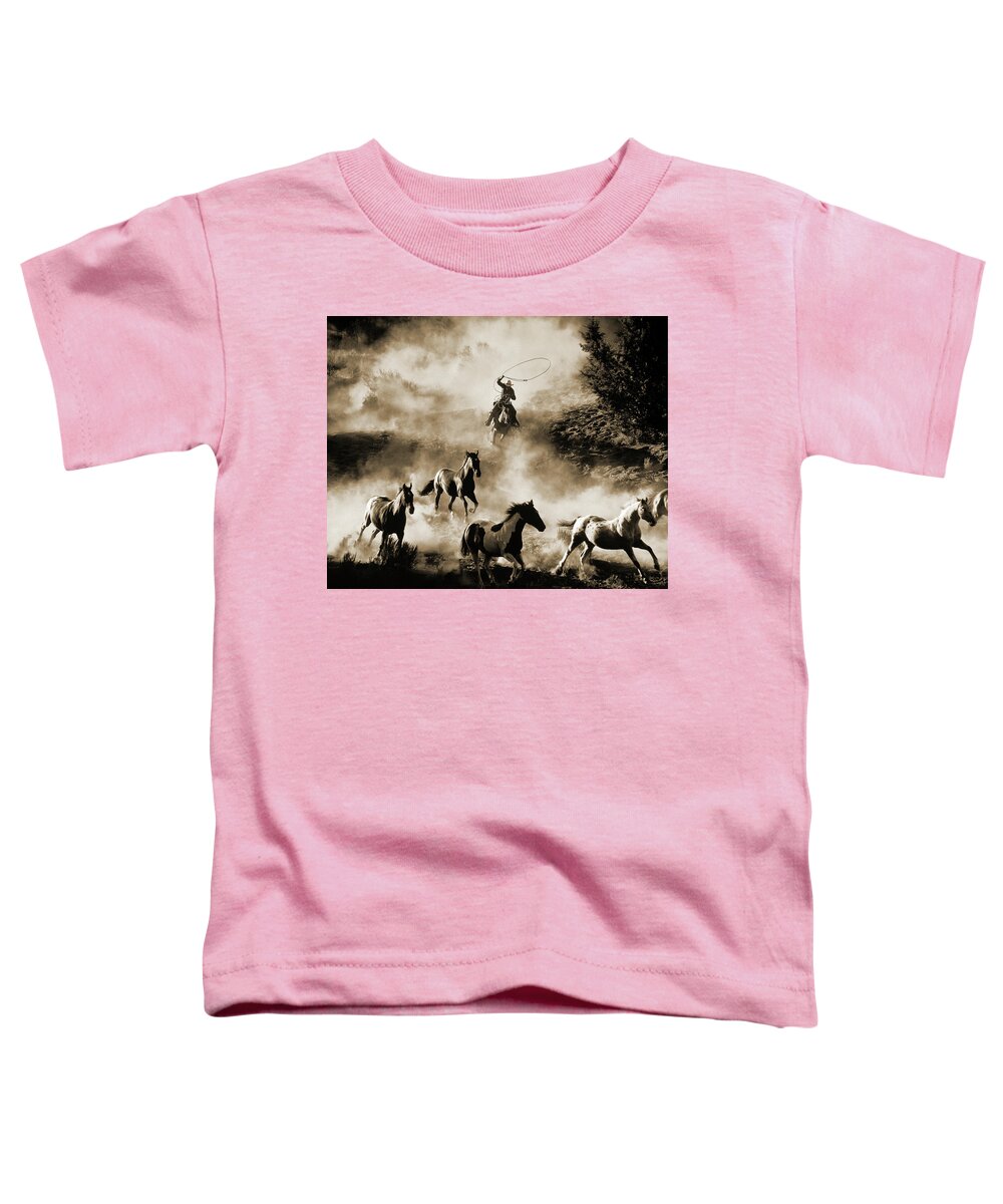 Cowboy Toddler T-Shirt featuring the photograph The Last Roundup, Sepia by Don Schimmel