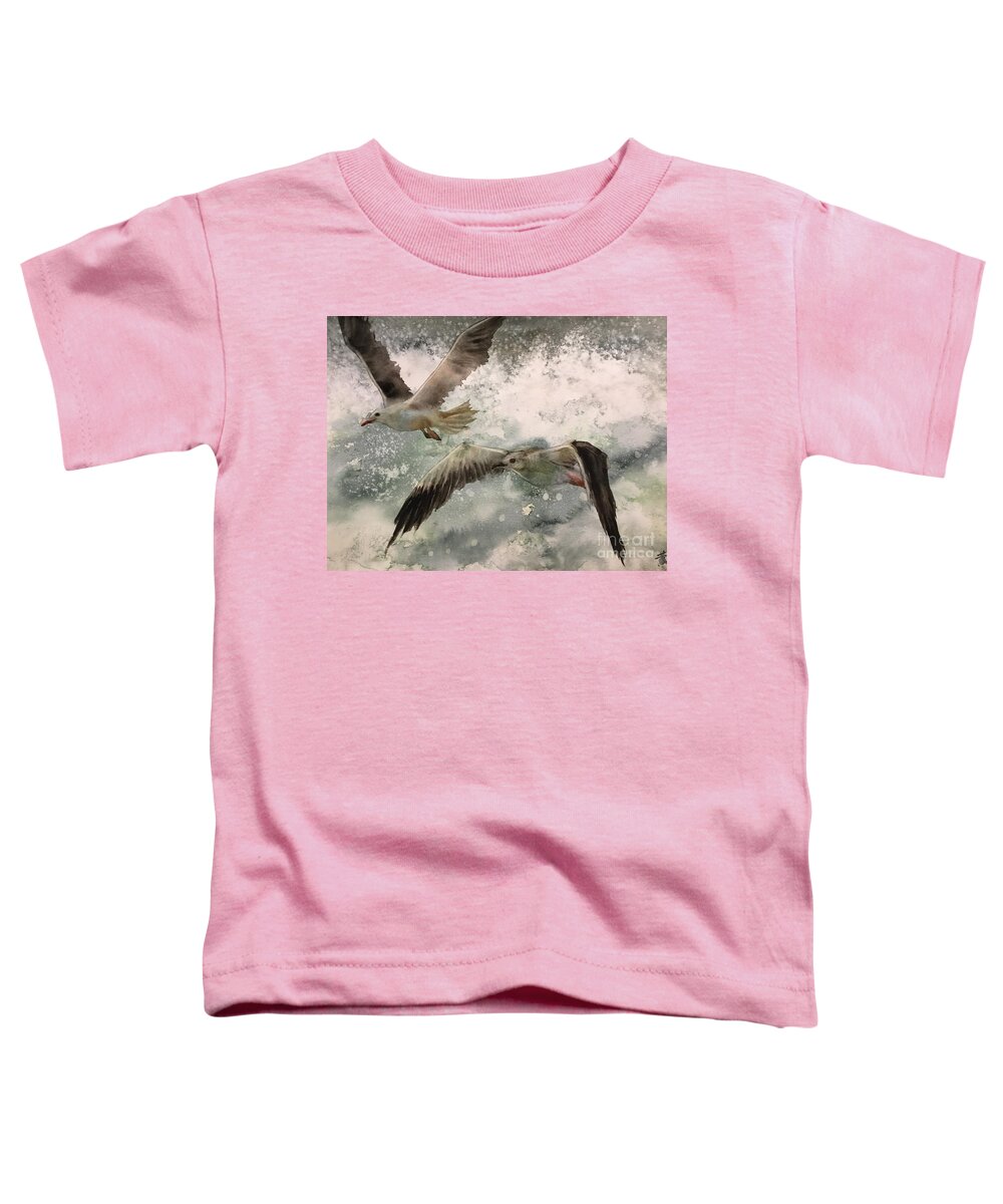 It Is The Transparent Watercolor Painting Toddler T-Shirt featuring the painting The seagulls by Han in Huang wong
