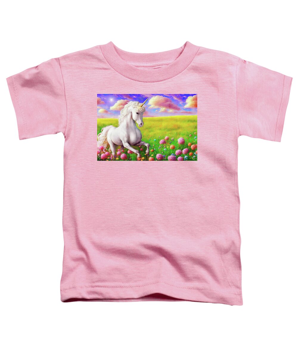 Unicorns Toddler T-Shirt featuring the digital art The Unicorn by Peggy Collins
