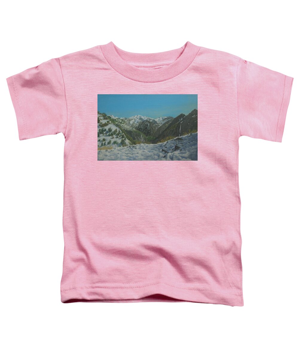 White Mountains Toddler T-Shirt featuring the painting Winter in The White Mountains Crete by David Capon