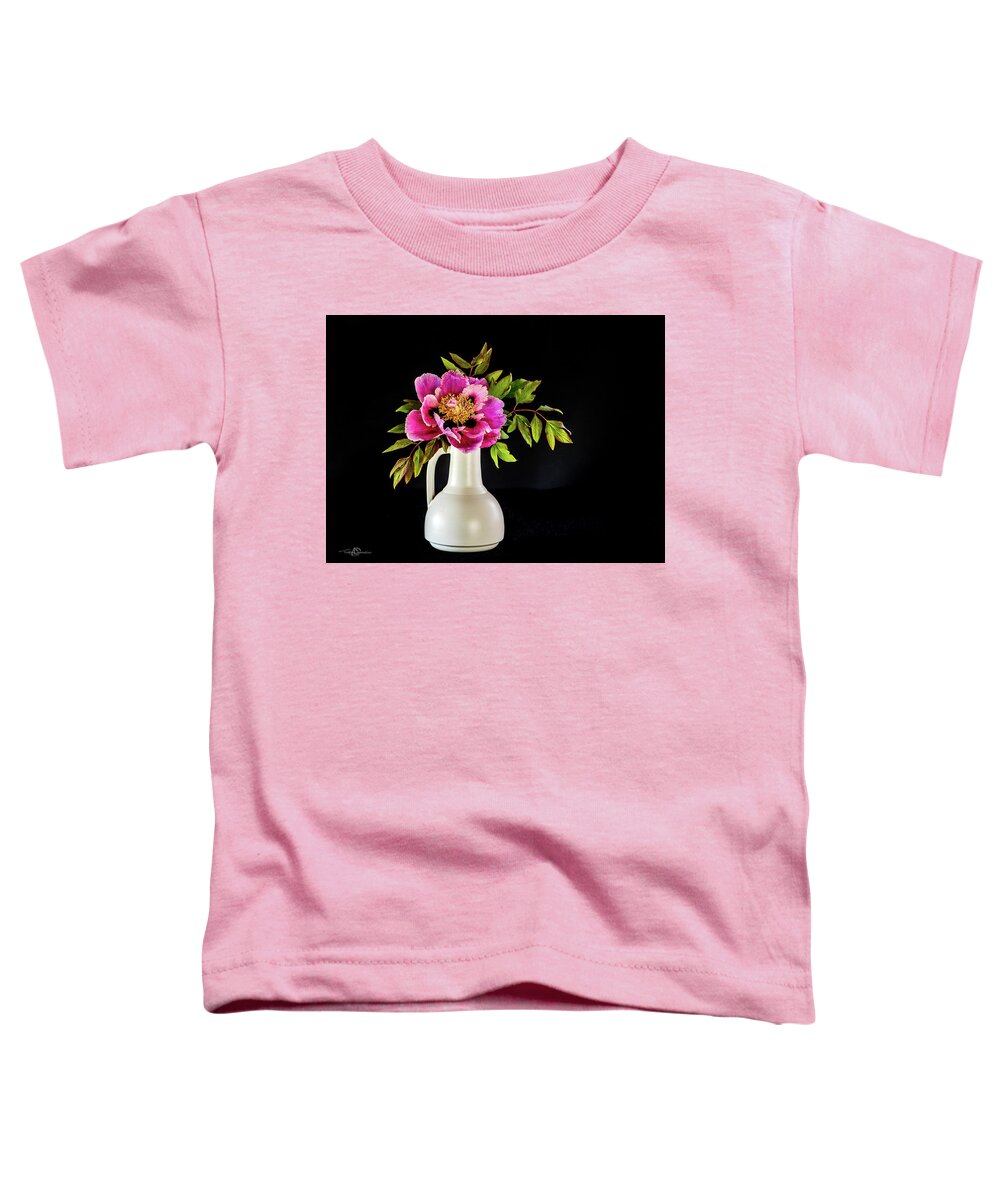 Tree Peony Toddler T-Shirt featuring the photograph Tree peony in full blown Lan He Paeonia suffruticosa rockii i by Torbjorn Swenelius