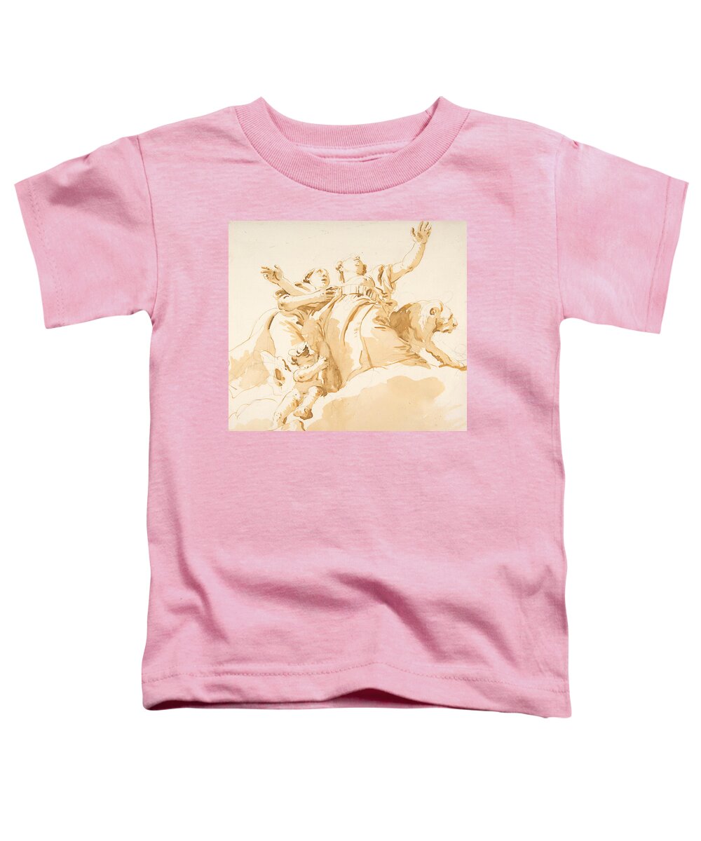 18th Century Art Toddler T-Shirt featuring the drawing Two Women, a Lion, and a Putto on Clouds by Giovanni Battista Tiepolo