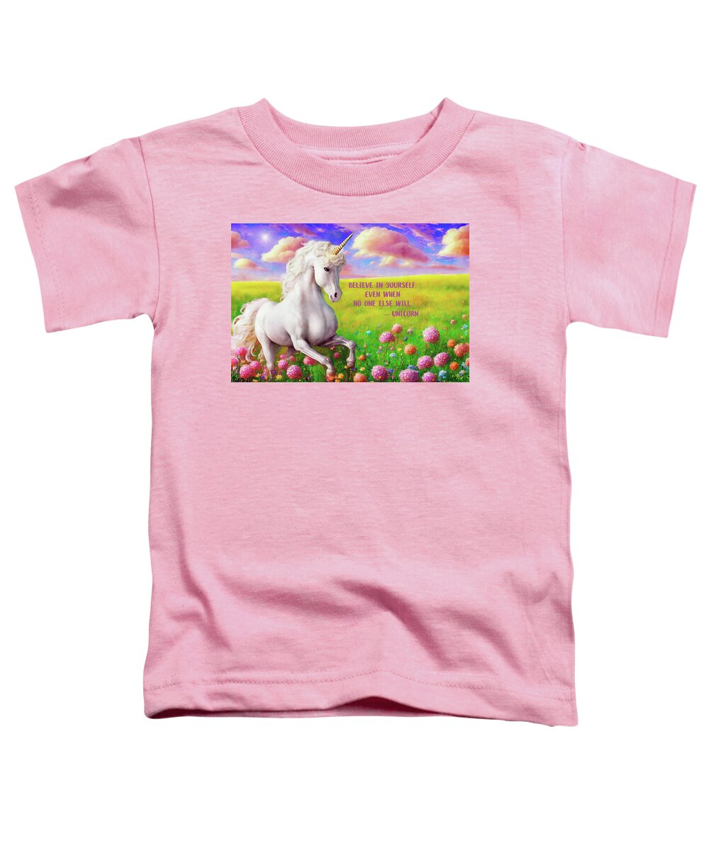 Unicorns Toddler T-Shirt featuring the digital art Unicorn - Believe in Yourself by Peggy Collins