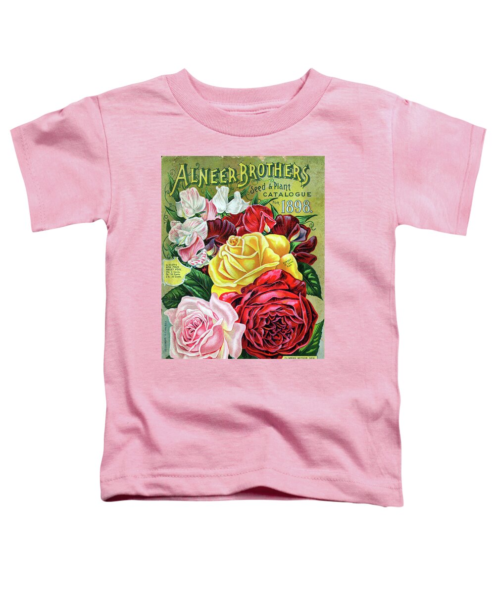 Seeds Toddler T-Shirt featuring the painting Vintage Seed and Plant Catalogue - Roses and Sweetpeas by Peggy Collins