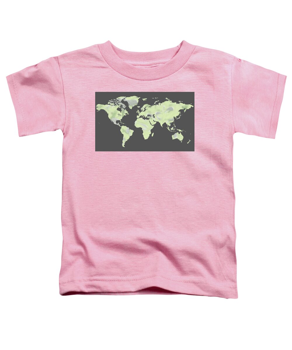 World Map Toddler T-Shirt featuring the painting Watercolor Map Of The World On Gray Background by Irina Sztukowski