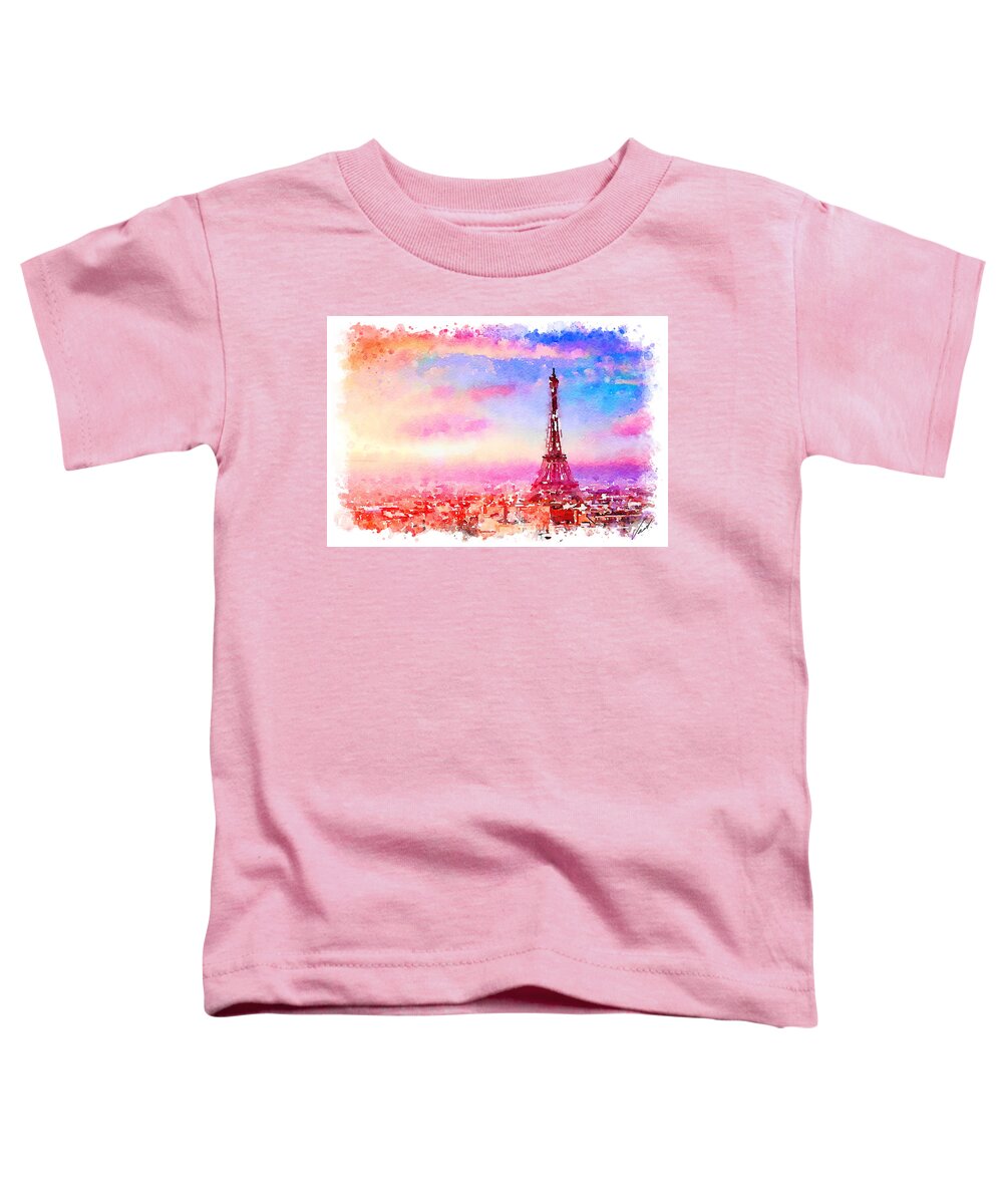 Watercolor Toddler T-Shirt featuring the painting Watercolor Paris by Vart by Vart Studio
