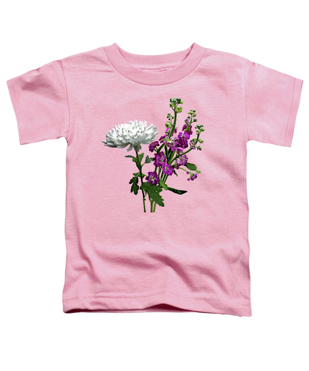Chrysanthemum Toddler T-Shirt featuring the photograph White Chrysanthemum and Purple Snapdragons by Susan Savad