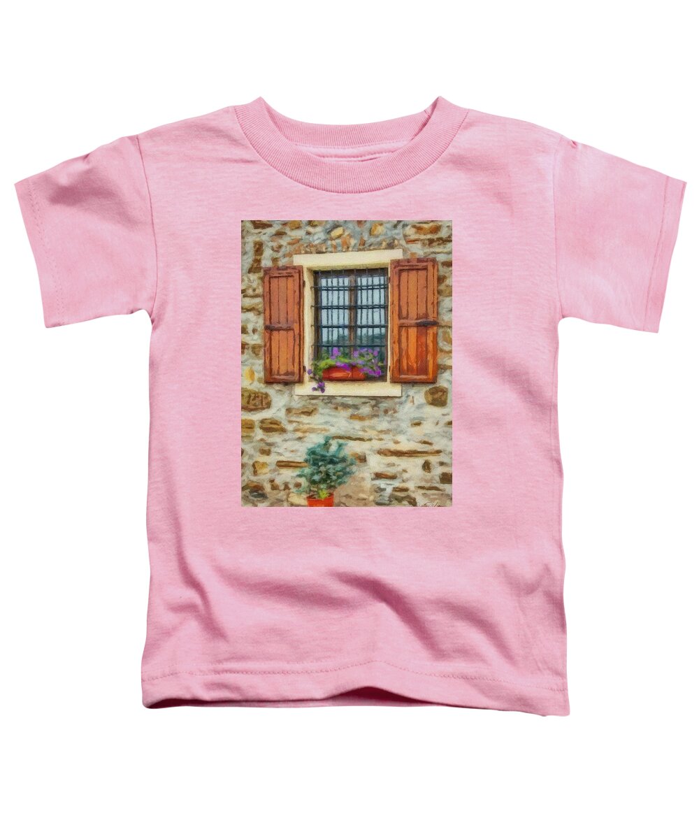 Shutter Toddler T-Shirt featuring the painting Window in a Stone Wall by Jeffrey Kolker