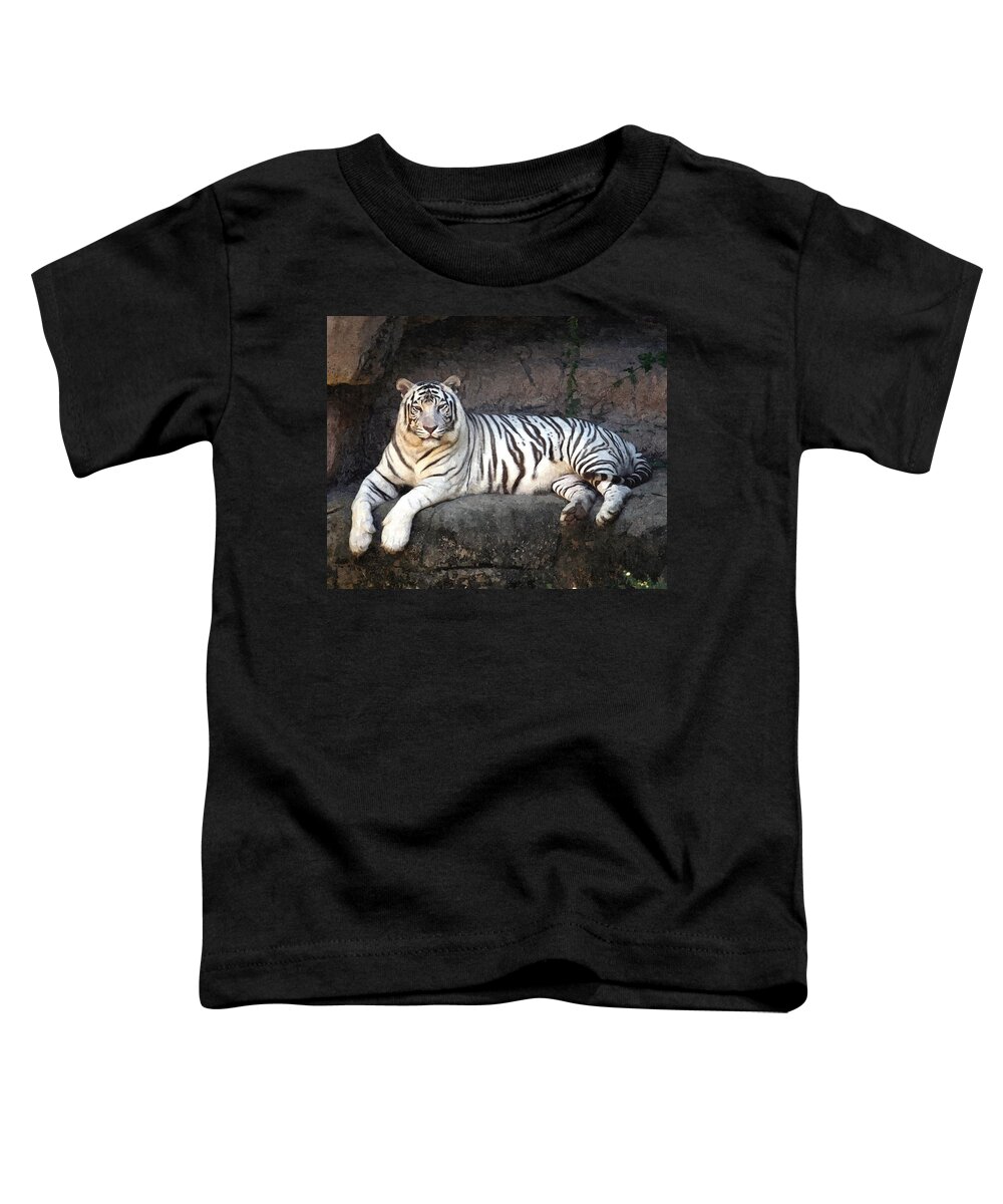 Zoo Toddler T-Shirt featuring the mixed media Blanco Descansar Tigre #1 by James Spears