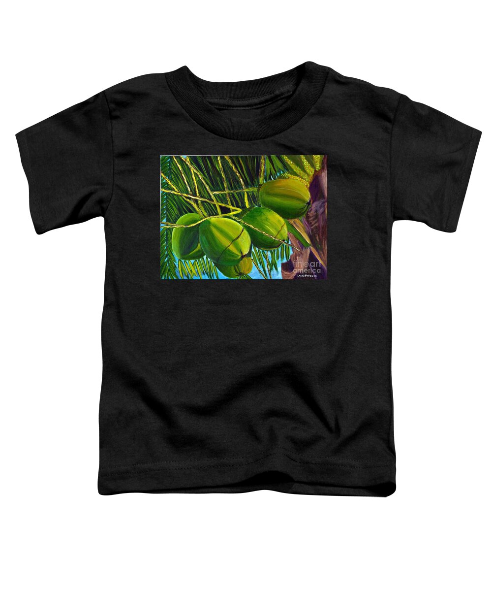 Coconuts Toddler T-Shirt featuring the painting Coconuts at sunset by Laura Forde