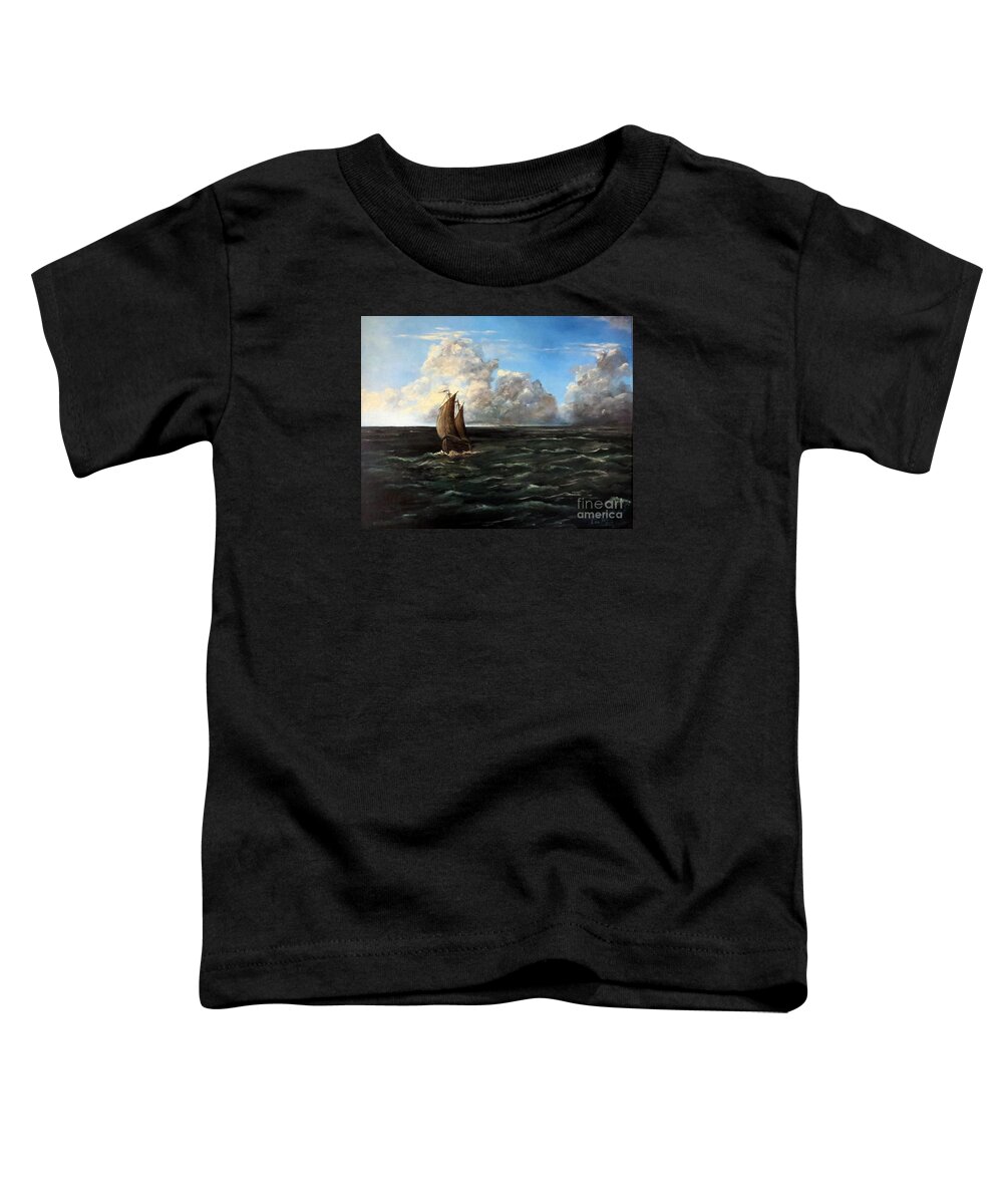 Lee Piper Toddler T-Shirt featuring the painting Heading for Shore by Lee Piper