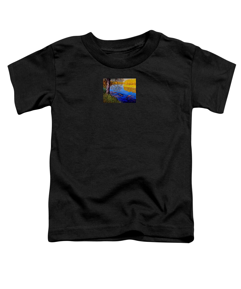 Blue Tone Toddler T-Shirt featuring the painting October Afternoon by Sher Nasser