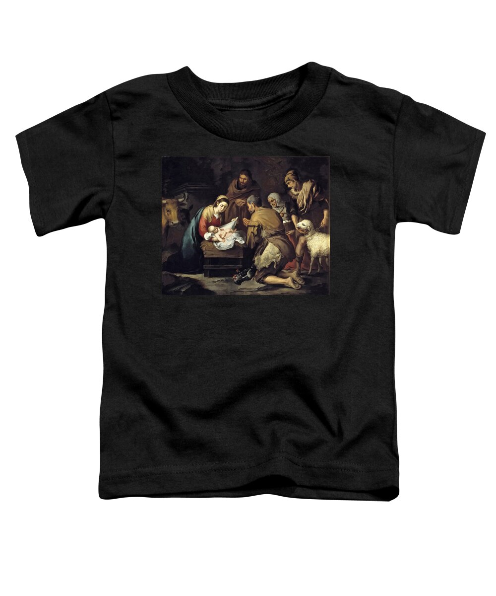 Bartolome Esteban Murillo Toddler T-Shirt featuring the painting The Adoration of the Shepherds #2 by Bartolome Esteban Murillo