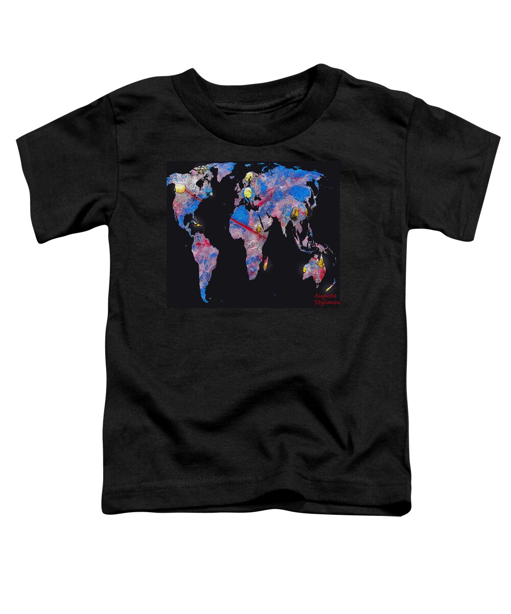 Augusta Stylianou Toddler T-Shirt featuring the digital art World Map and Aries Constellation by Augusta Stylianou