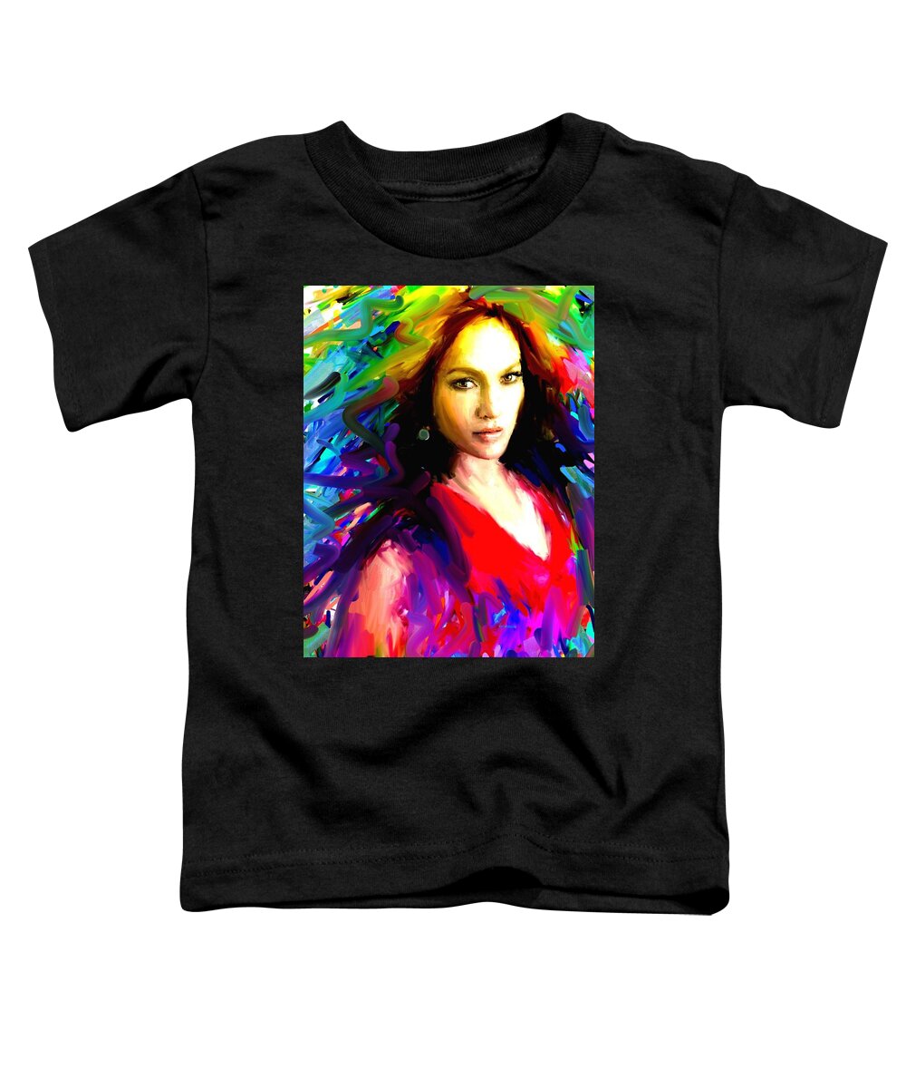 Jennifer Lopez Toddler T-Shirt featuring the painting Jennifer Lopez by Bogdan Floridana Oana