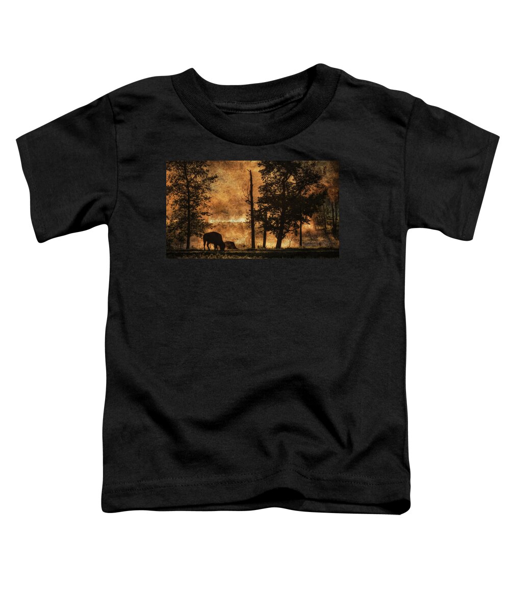 Animals In The Wild Toddler T-Shirt featuring the painting Bison Bison Bison Athabascae Grazing #2 by Ron Harris