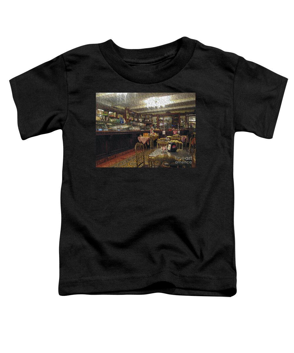 Antique Toddler T-Shirt featuring the digital art Inside a cafe in Italy by Patricia Hofmeester