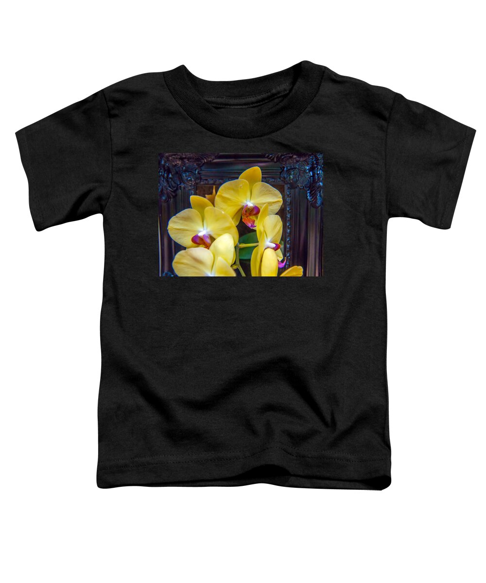 View Toddler T-Shirt featuring the photograph Orchid Flowers Growing Through Old Wooden Picture Frame #2 by Alex Grichenko