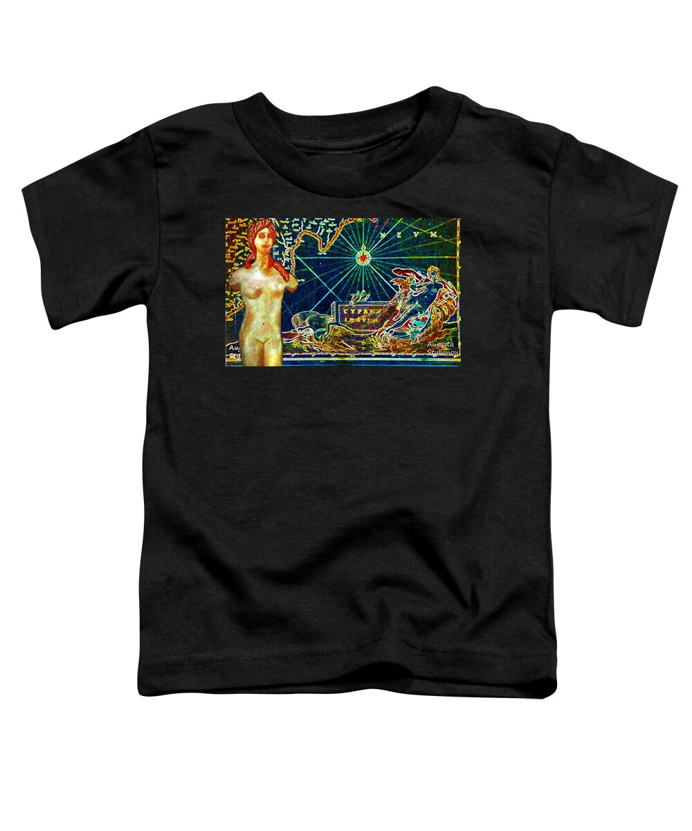 Augusta Stylianou Toddler T-Shirt featuring the digital art Ancient Cyprus Map and Aphrodite by Augusta Stylianou