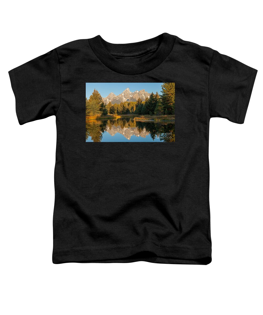 Autumn Toddler T-Shirt featuring the photograph The Grand Tetons Schwabacher Landing Grand Teton National Park #1 by Fred Stearns