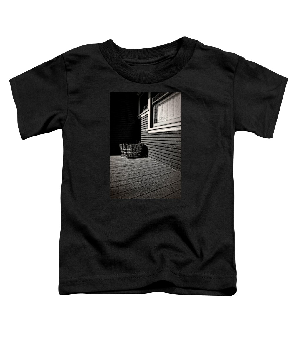 Monochrome Toddler T-Shirt featuring the photograph Over A Barrel by Mark Alder