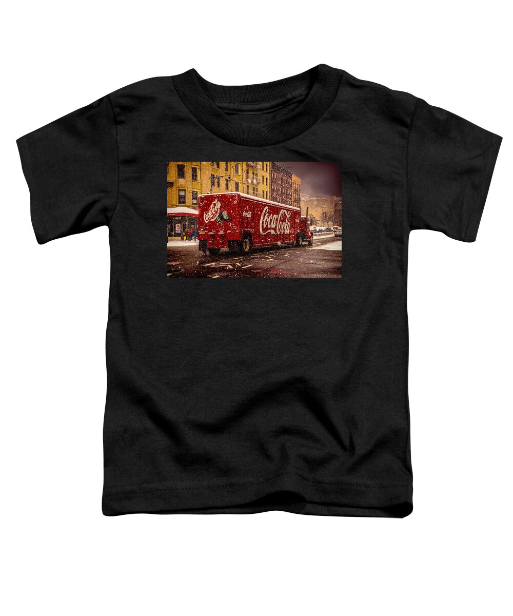 Red Toddler T-Shirt featuring the photograph A Big Red Truck In The Barrio by Chris Lord