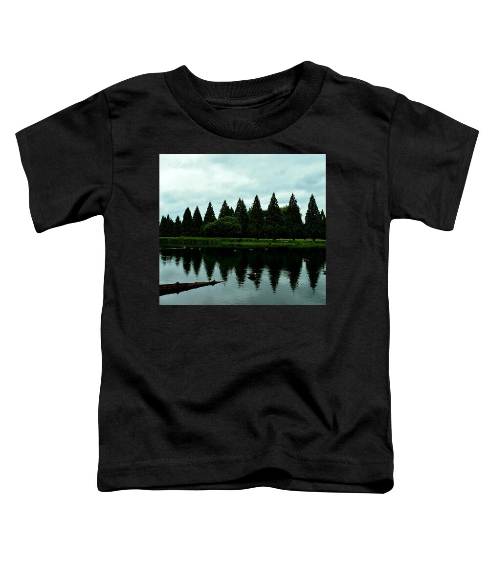Reflection Toddler T-Shirt featuring the photograph A Gaggle of Pines by Laureen Murtha Menzl