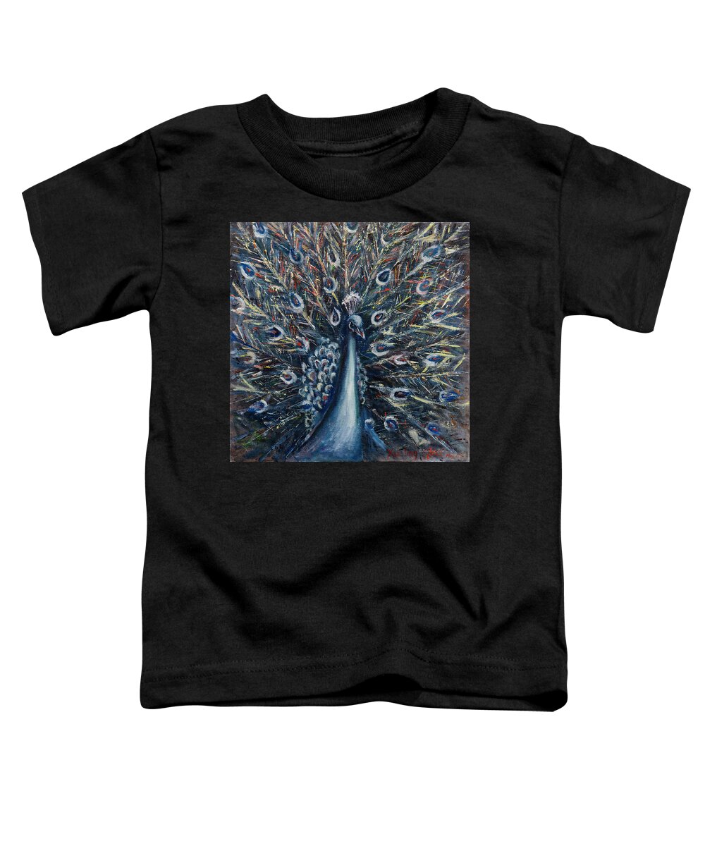 Peacock Toddler T-Shirt featuring the painting A White Peacock by Xueling Zou