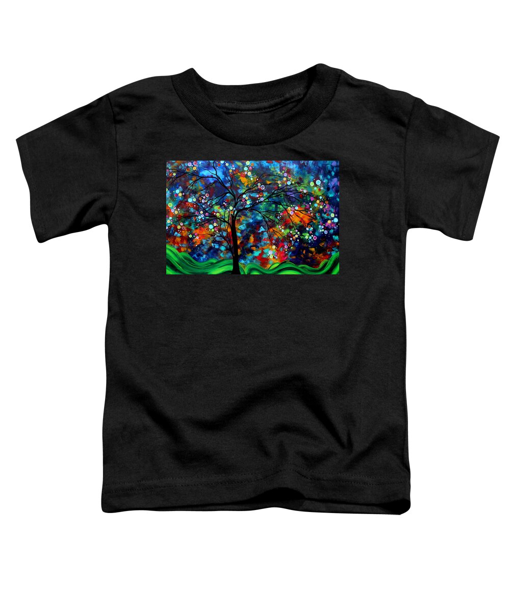Abstract Toddler T-Shirt featuring the painting Abstract Art Original Landscape Painting Bold Colorful Design SHIMMER IN THE SKY by MADART by Megan Aroon