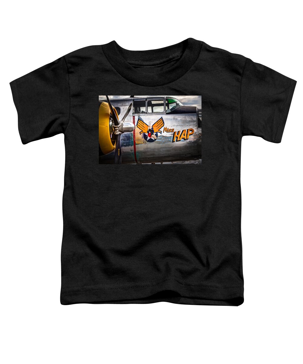 Aircraft Toddler T-Shirt featuring the photograph Aircraft Nose Art - Pinup Girl - Miss Hap by Gary Heller