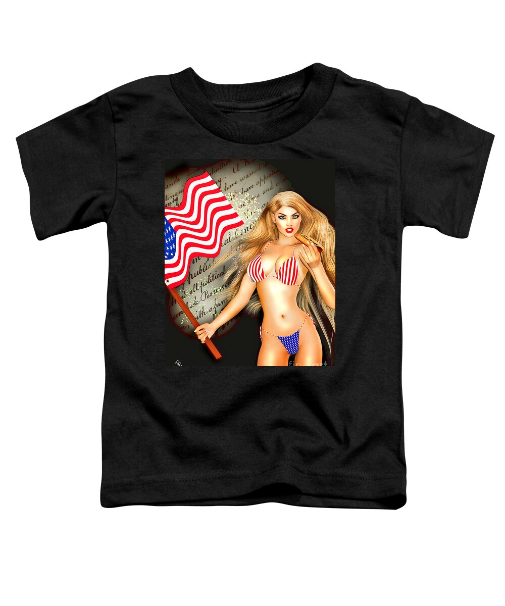 July 4 Toddler T-Shirt featuring the digital art All American Girl - Independence Day by Alicia Hollinger