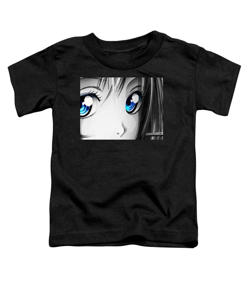 Comics Toddler T-Shirt featuring the painting Anime Girl Eyes 2 Black And White Blue Eyes by Tony Rubino