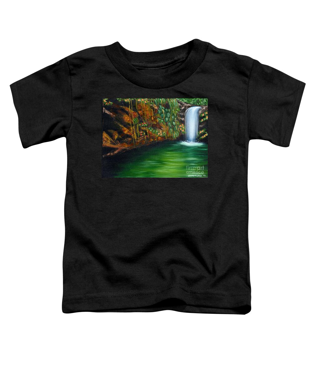 Annadale Waterfall Toddler T-Shirt featuring the painting Annadale Waterfall by Laura Forde