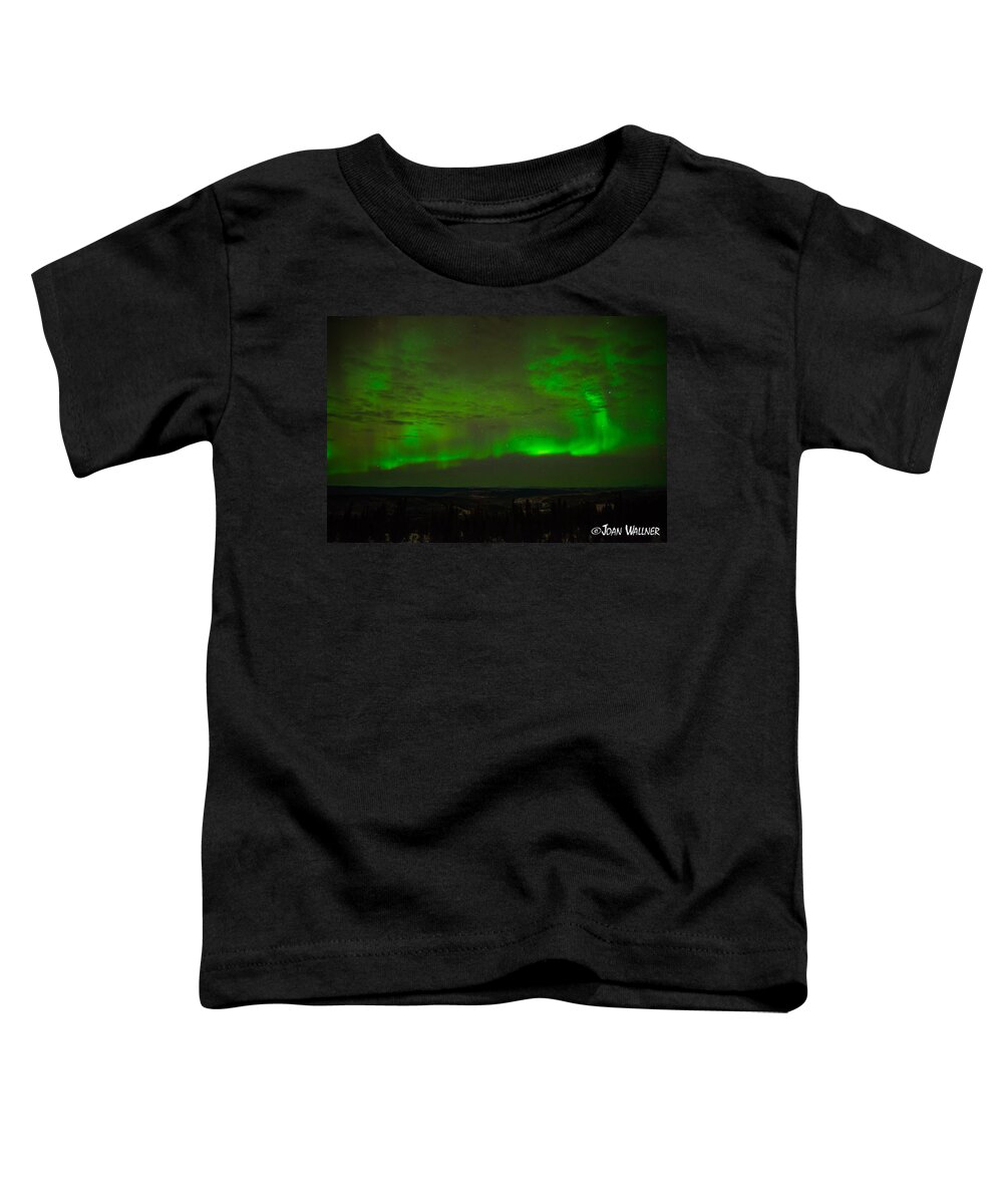 Alaska Toddler T-Shirt featuring the photograph Aurora Flare with clouds by Joan Wallner