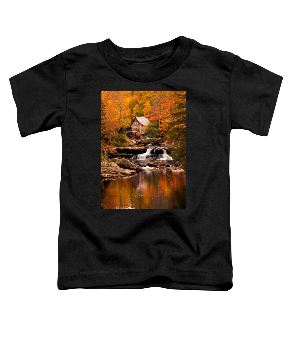 Autumn Toddler T-Shirt featuring the photograph Autumn copper tone Glade Creek Mill by Randall Branham
