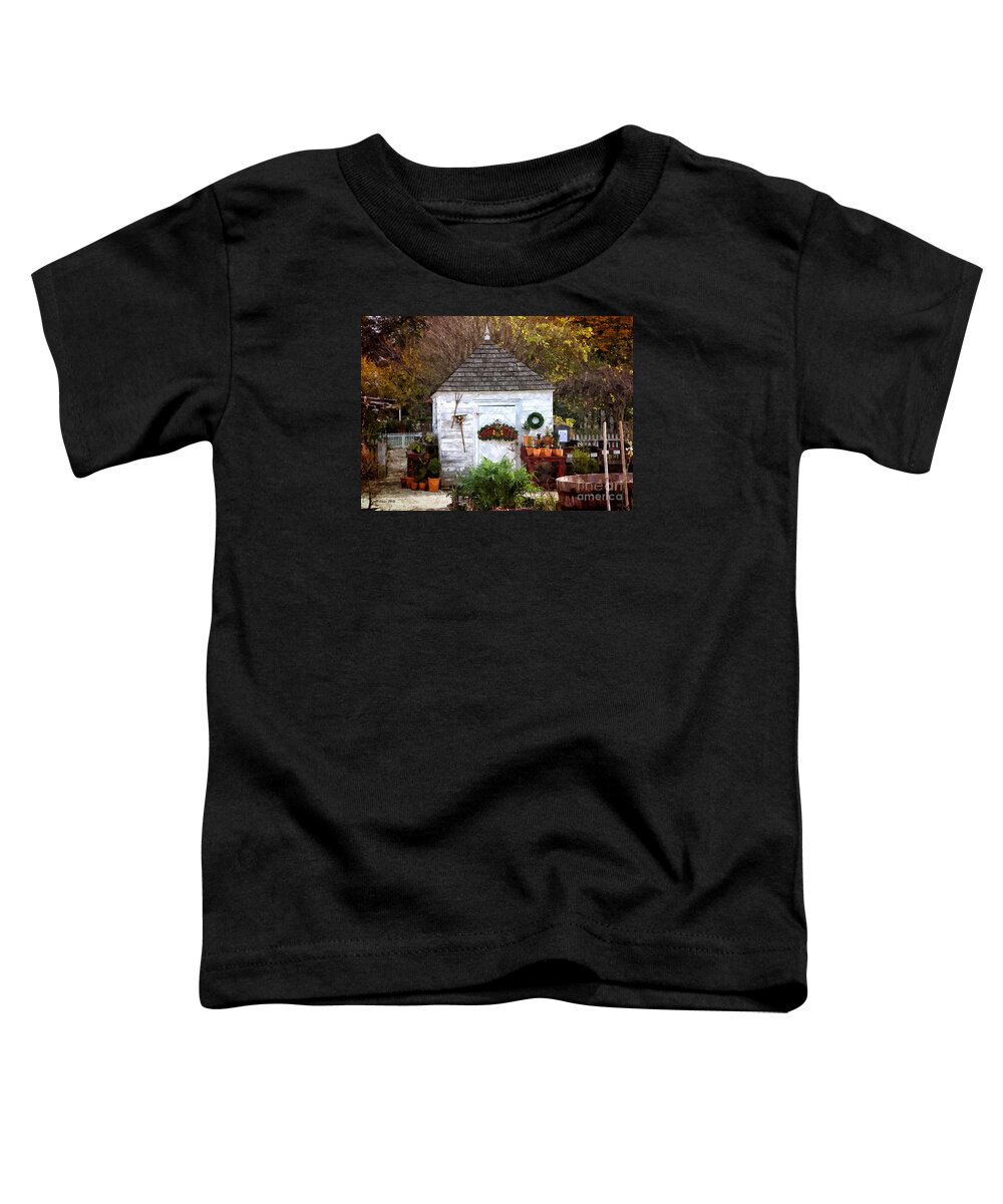 Garden Shed Toddler T-Shirt featuring the painting Autumn Shed by Shari Nees