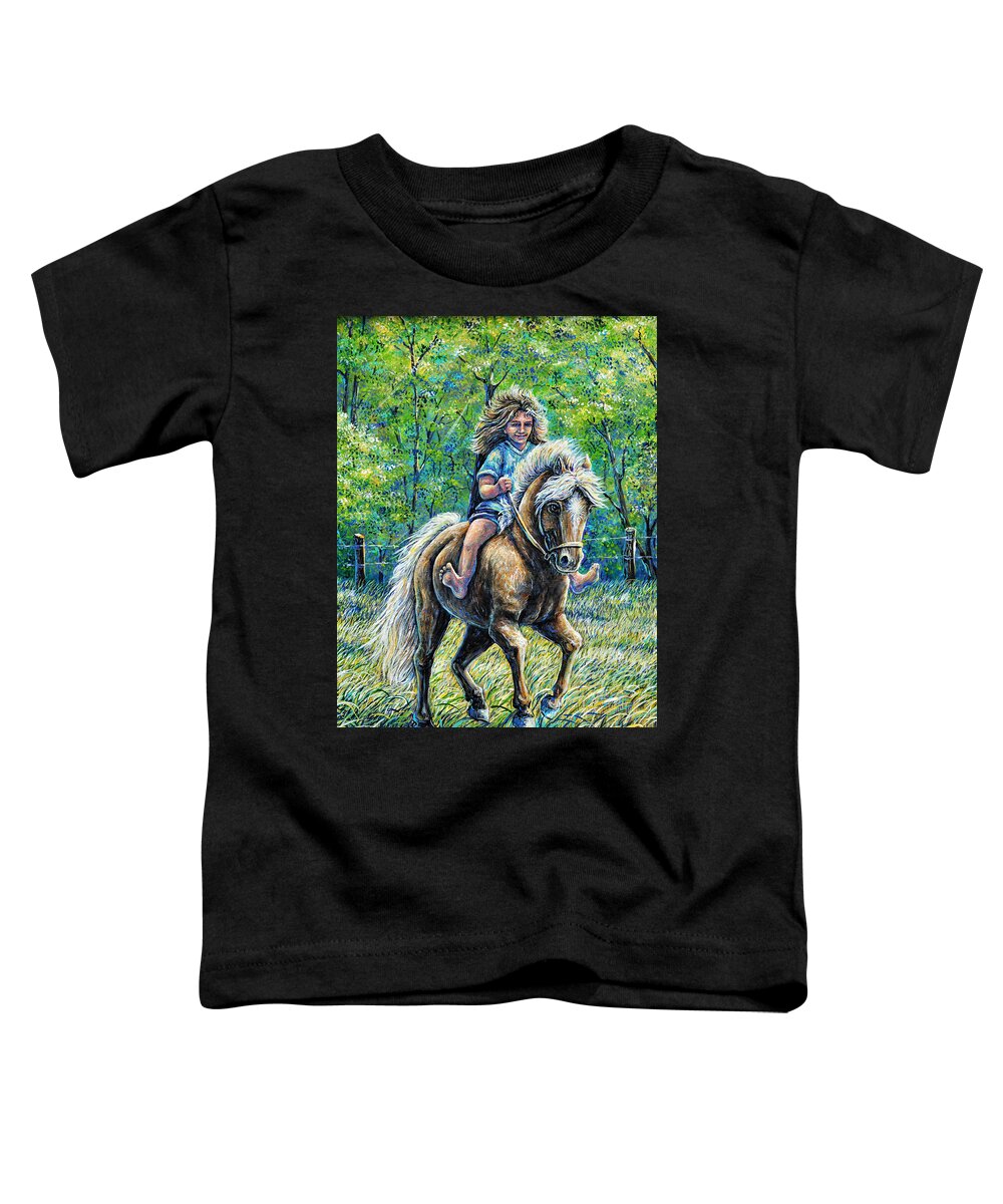 Girl Toddler T-Shirt featuring the painting Barefoot Rider by Gail Butler