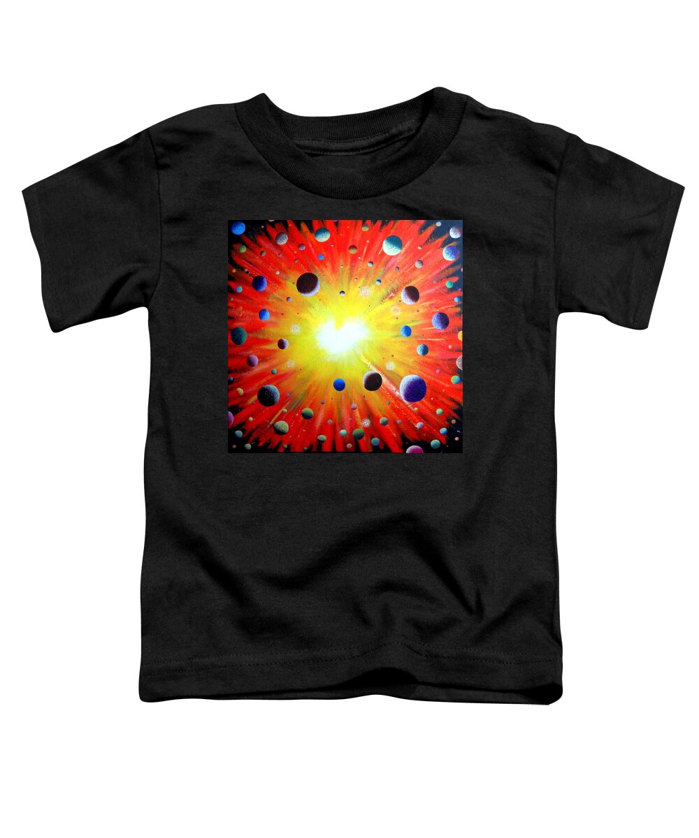 Big Bang Astral Universe Planets Sun White Yellow Red Colorful Dimensional Depth Toddler T-Shirt featuring the painting Big Bang - 4 by David MINTZ
